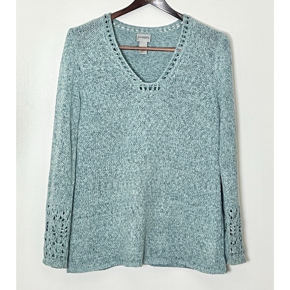 Chico's Knit Sweater Size 1 Aqua Blue Square Neck Folk Punk Emo - Picture 1 of 5